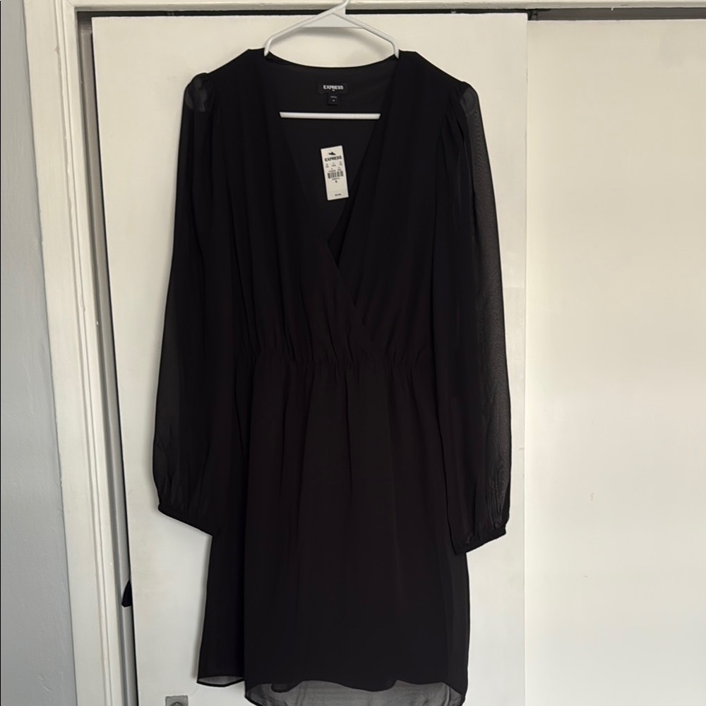 Express Black Long Sleeve V-Neck Sundress